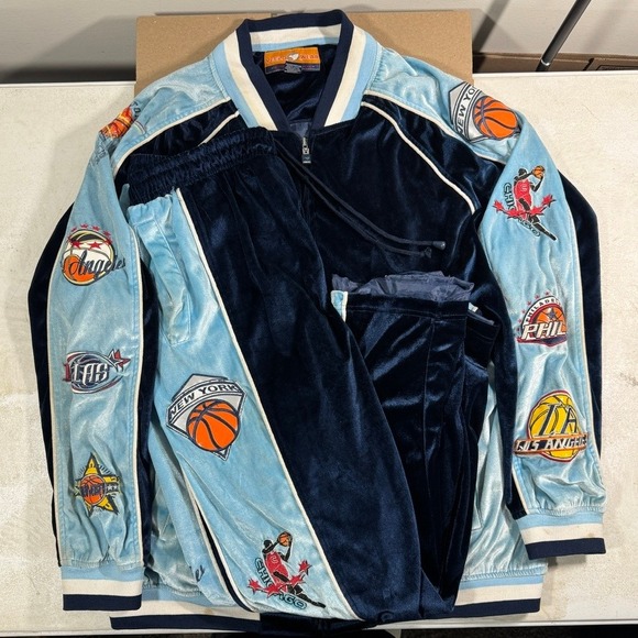 Vintage Y2K Veezo Tracksuit Set Size Large Hoodie/Pants Blue Velour NBA Hip Hop